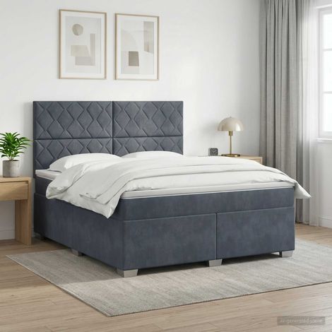vidaXL Lit boxspring avec matelas Gris foncé 140 x 190 cm Velours (1/5)