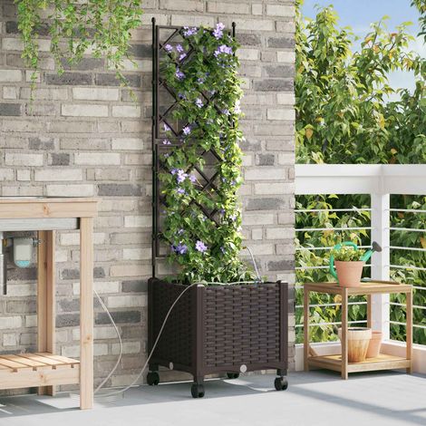 vidaXL Garten Blumenkübel mit Bewässerung und Rädern Braun PP (1/5)