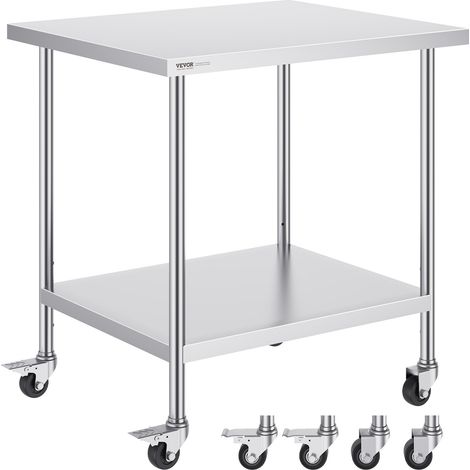 4 roulettes, table de travail inox 76,2 x 45,7 cm pour préparation des aliments, hauteur réglable sur 3 niveaux (1/5)