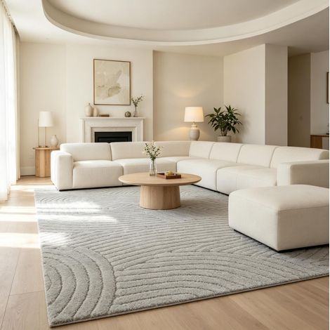 Alfombra 230/160 cm gris de poliéster, diseño geométrico jacquard con relieve (1/5)