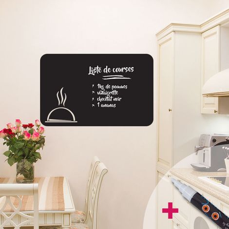 Sticker ardoise tableau noir - stickers muraux adhésif effaçable - CLASSIQUE PLAT DE CUISINE + CRAIE LIQUIDE BLANCHE - 25x40cm (1/4)
