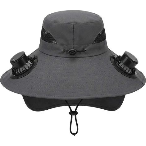 Chapeau à ventilateur solaire, chapeau unisexe à large bord avec 2 ventilateurs solaires, chapeau mains libres 2 en 1 avec ventilateur intégré (1/5)