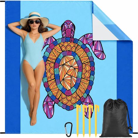 XXL Große, wasserdichte Strandmatte, sandfreie Stranddecke, Picknickdecke mit 4 Eckbefestigungen, ultraleicht für Camping, Picknicks, Parks und Reisen (1/5)