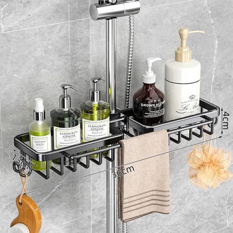 (3-Noir) Étagère de salle de bain sans perçage, en aluminium, à suspendre au mur. (1/5)