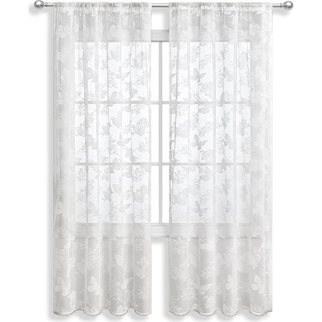 Lot de 2 rideaux à rouleau blancs semi-transparents, modernes, pour chambre à coucher, rideaux pour chambre à coucher et salon, rideaux à oeillets (100 x 130 cm) (1/5)