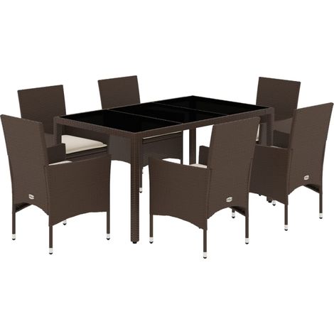 Maison Exclusive - 7-tlg. Garten-Essgruppe mit Kissen Braun Poly