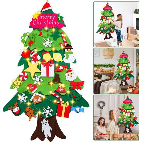 Árbol de Navidad de fieltro para niños con 33 accesorios - 105 cm - Mini árbol de Navidad - Decoración navideña - con luces (1/5)