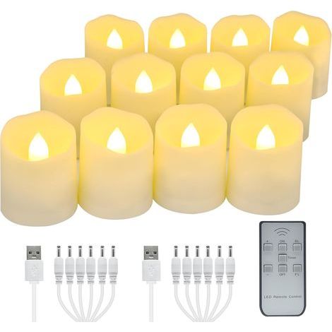 Lot de 12 Bougies Chauffe Plat LED Rechargeables avec Télécommande, Minuterie, électrique Flamme Vacillante, Blanc Chaud (1/5)