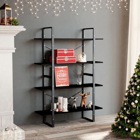 vidaXL Libreria a 4 Ripiani Nera 100x30x140 cm in Massello di Pino (1/5)