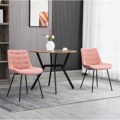 Set di 2 sedie da pranzo in velluto rosa, stile retrò, gambe in acciaio, 50 x 61 x 79 cm (1/5)