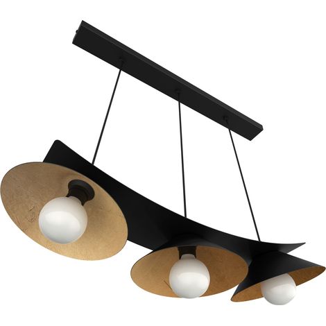 LUMICOM  MILLER Sospensione, 3X E27, max 42W, metallo, nero opaco/foglia oro, L.70cm