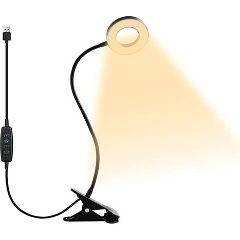Lampe de lecture légère à clipser 48 LED lampe de bureau de protection des yeux avec 3 options de couleur de lumière, avec chargement USB