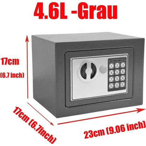 Safe Tresor mit Schlüssel mit Elektronischem Zahlenschloss Möbeltresor Wandtresor Numerische Digital Elektronische Sicher, 4.6L -Grau