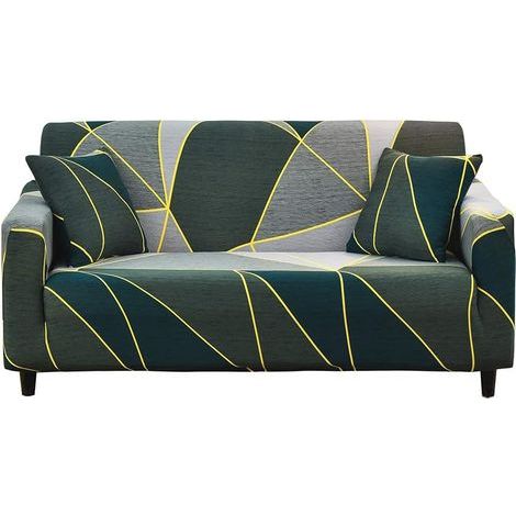 Housse De Canapé Extensible Housse Fauteuil Avec Accoudoirs Housse Protection Pour Canapé Elastique Couvre Canapé Universelle, (2 Places, Géométrie Vert Foncé) (1/5)