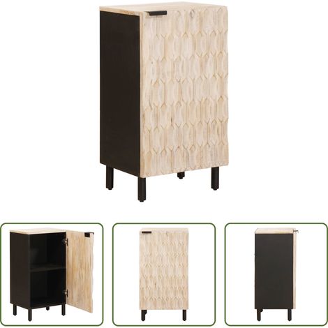 Wohnzimmermöbel -  Sideboard mit Tür Weiße gewaschene Oberfläche 40 x 33 x 75 cm