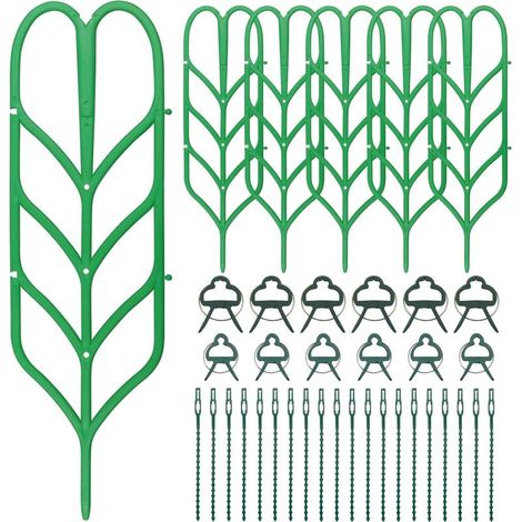 QAZQA Treillis pour plantes grimpantes, 5 supports intérieurs, 12 clips pour plantes, 20 attaches pour plantes DYI tiges, vigne, légumes en pot (37 pièces) (1/5)