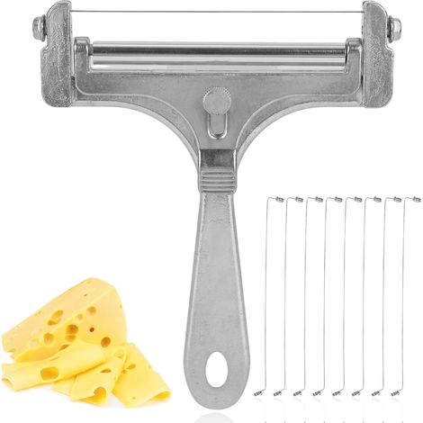 lasuroa Trancheuse à Fromage Acier Inoxydable, Coupe-Fromage avec 8 Fils Supplémentaires Coupe-Beurre Manuel Réglable pour Cheddar Gruyère Mozzarella Ustensile de Cuisine (Argent)