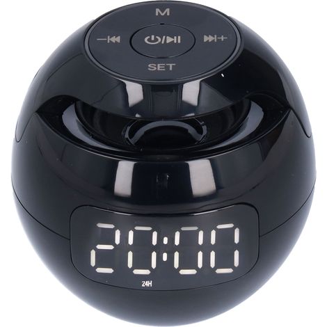 Multifunktionaler Bluetooth 5.0 Wecker mit wiederaufladbarem kugelförmigem Lautsprecher, tragbar und kabellos, ideal für Schlafzimmer oder Büro (Schwarz G90S) (1/5)