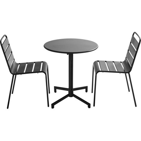 Ensemble table de jardin et 2 chaises en métal gris anthracite - Palavas (1/5)