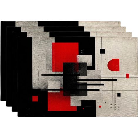 Lot de 4 sets de table modernes géométriques abstraits rouges et noirs pour salle à manger, antidérapants, lavables pour intérieur et extérieur'Rouge 18x12 Inch (4PCS)'Rouge'18x12 Inch (4PCS) (1/5)