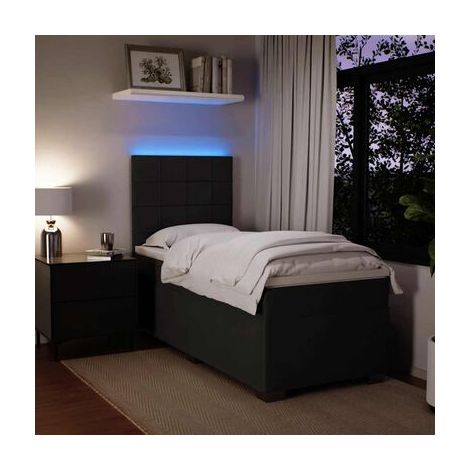 Cadre de lit et matelas noirs neigeux (80 × 200 cm, matière velours), velours doux et confortable, pour chambre, confort quotidien, assemblage rapide (1/5)