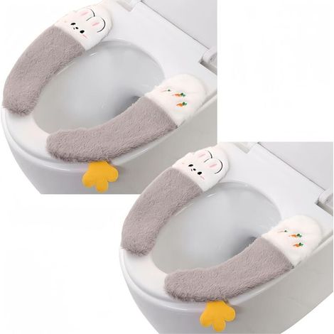 Lot de 2 paires de housses de siège de toilette, coussin de protection de toilette épais et collant, joli siège de toilette d'hiver, coussin de siège de toilette en peluche lavable, coussin de siège d (1/4)
