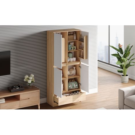 Mobile dispensa 80/35/180 cm bianco e naturale, con cassetto e ripiani regolabili (1/5)