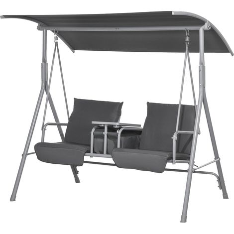 Hollywood swing Banco columpio de 2 plazas con dosel, bolsa, columpio de jardín con bandeja, capacidad de carga de hasta 180 kg, para jardín, balcón, negro (1/5)