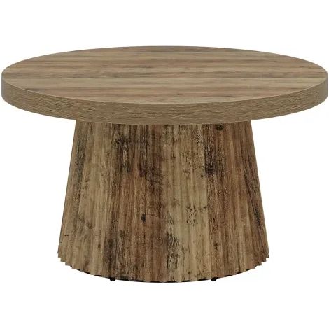 Tavolino rotondo marrone in MDF da 80 cm con base scanalata (1/5)