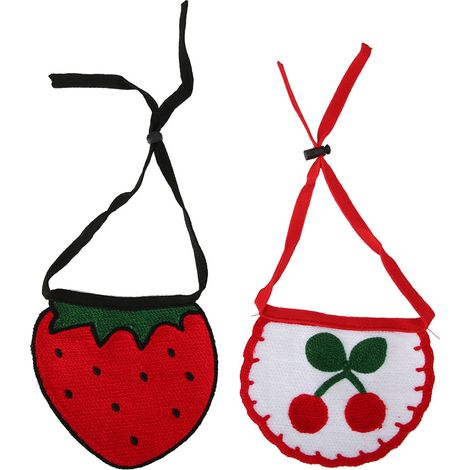 Bavoir Tricoté Pour Chien Et Chat - Accessoire De Toilettage Réglable - Style Fraise Et Cerise - Lot De 2 (1/5)