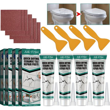 Pasta riparatrice per piastrelle, kit di riparazione piastrelle, impermeabile, ad asciugatura rapida per pavimenti in ceramica e crepe, 4 pezzi