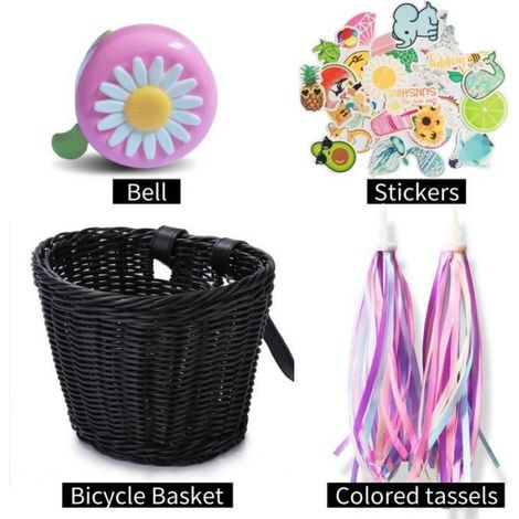 Panier Vélo Enfants - Noir - Bois - Sangles Réglables - Accessoires de Décoration (1/4)