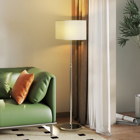 Lampadaire avec télécommande, hauteur réglable, abat-jour en tissu, pied en métal, luminosité réglable, interrupteur au pied, beige (1/4)