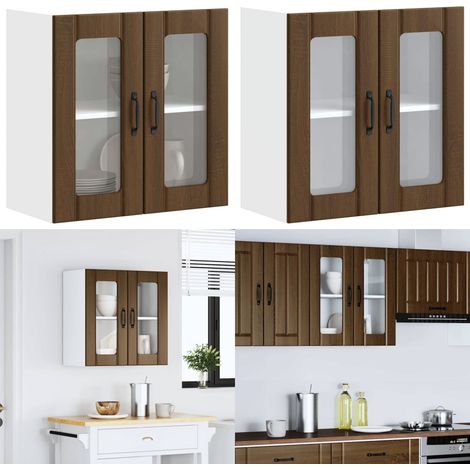 vidaXL Küchen-Hängeschrank mit Glastür Lucca Braun Eichen-Optik (1/5)