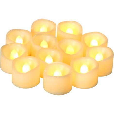 Lot de 12 bougies chauffe-plat électriques sans flamme à effet vacillant réaliste (piles incluses) pour citrouilles d'Halloween, centres de table de fêtes et de mariages