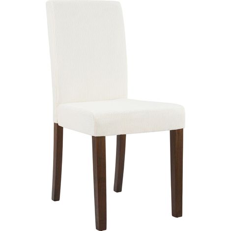 Chaise de salle à manger contemporaine x1 dossier haut en velours côtelé crème et pieds en bois foncé 100007246