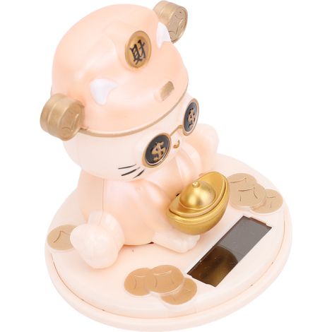 Chat Porte-Bonheur Solaire Capteur Lumière Hoche Tête Auto Figurine Chance Pour Salon Entrée Meuble Chaussures Type A Beige (1/5)