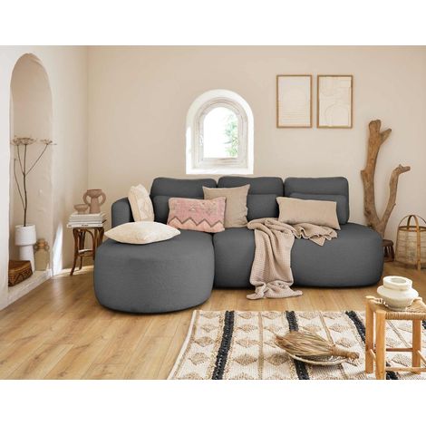 Mahina - 4-sitzer ecksofa links - schlaffunktion und bettkasten - aus bouclé-stoff - dunkelgrau