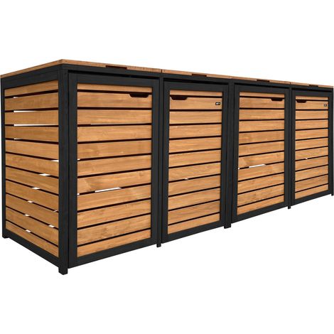 Axi Lex Cache Poubelle En Bois Marron/Noir - Abri Poubelle Pour 4 Conteneurs - Max. 240L - Abri Poubelle Extérieur Avec Excellente Ventilation