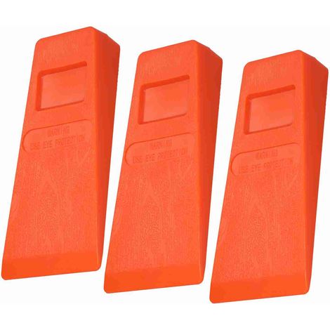 Lot de 3 coins d'abattage en plastique orange 14 cm, cale de coupe pour arbre, coin à pointes pour outil de bûcheronnage (1/4)