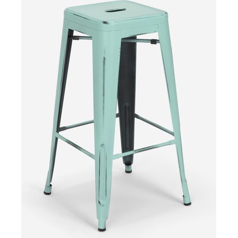tabouret de bar vintage en métal design industriel style steel stale 78cm - Turquoise (1/5)