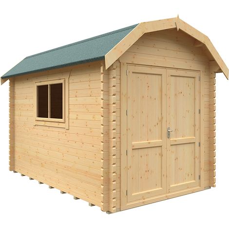 12x8w The Alford Barn Plus 44mm Cabin - L355 x W235 x H277.6 cm - Solid Wood/Softwood/Pine - Natural