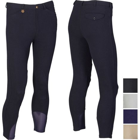 54 IT, nero: Pantaloni equitazione da uomo in cotone elasticizzato e inserti in lycra alla caviglia