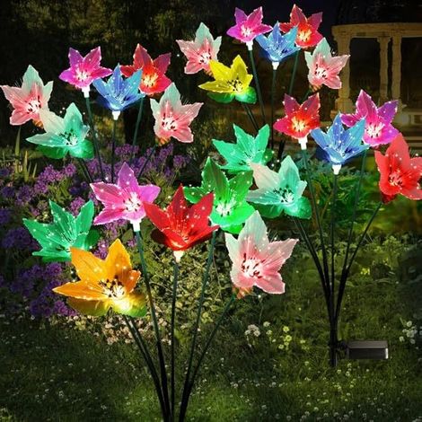 Lampes solaires de jardin, lampes solaires décoratives d'extérieur étanches, lot de 3, 7 couleurs changeantes, 18 fleurs en fibre optique, pour décoration de jardin extérieur, cadeau de Saint-Valentin (1/4)