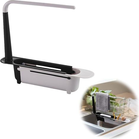 Organisateur d'évier télescopique, égouttoir télescopique étroit pour évier, organiseur d'évier, égouttoir à ustensiles suspendu, porte-éponge extensible pour la cuisine,noir (1/4)