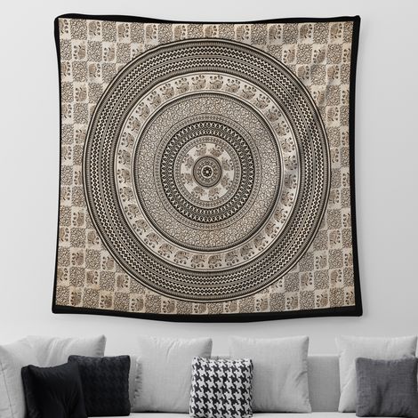 Toalla de Playa - Tapiz con Estilo de Mandala Indio - 2x2m - Pareo 60% Algodón y 40% Poliéster, Manta Picnic,Yoga, Antiarena, Multiusos, Decoracion Pared