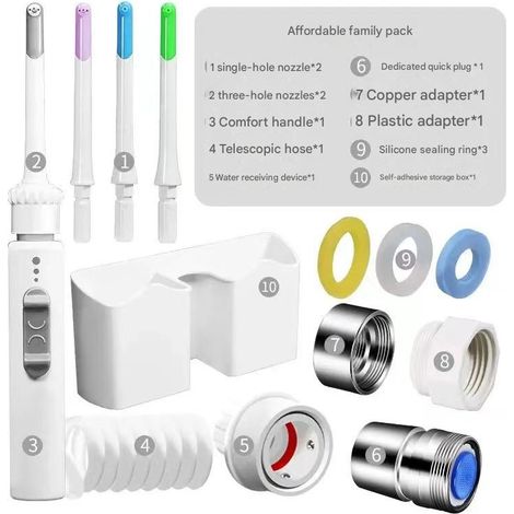MK104D-1 Irrigateur buccal à robinet, buse 6 pièces, hydropulseur, nettoyeur de dents, rotation à 360 degrés, irrigateur buccal dentaire à domicile (1/5)