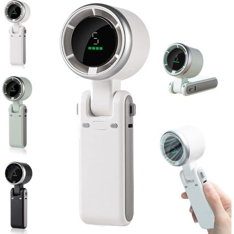 Ventilateur turbo haute vitesse, pliable à 180°, portable, avec écran numérique HD et cordon d'alimentation, pour la maison, le bureau et les voyages (blanc) (1/4)