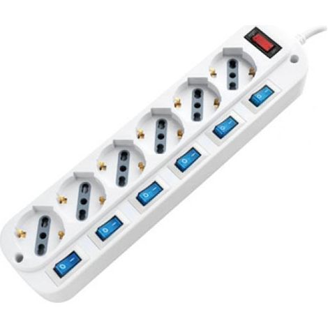 V-TAC Multipresa con Cavo 1,5mt 6 Prese 10/16A 2P+T Bipasso + Shuko a 45° Interruttore Generico 6 Singoli Spina 16A 2P+T SKU 8739 (1/3)