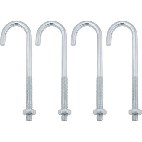 Lot de 4 boulons à crochet M10 J filetés à longue tige pour tuyauterie, jardin, clôture, projets de toiture, plaques de béton 150 mm (1/5)